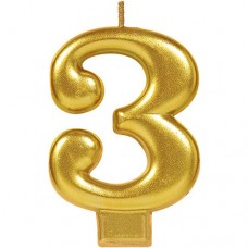 Numeral #3 Gold Candle