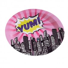 POp Art Superhero Pink Party Plates