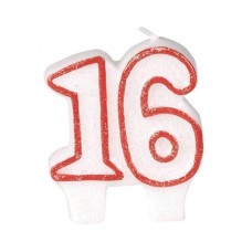Number 16 Glitter Red Candle