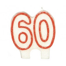 Number 60 Glitter Red Candle